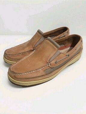 Sperry Top-Sider men’s slip-on boat shoes, size 10.5 Tan leather upper Well Kept